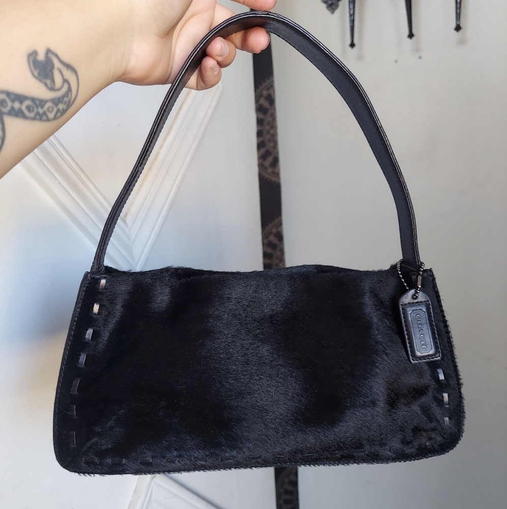 Vintage Coach Black Calf Hair Shoulder Baguette 9497🖤🥀